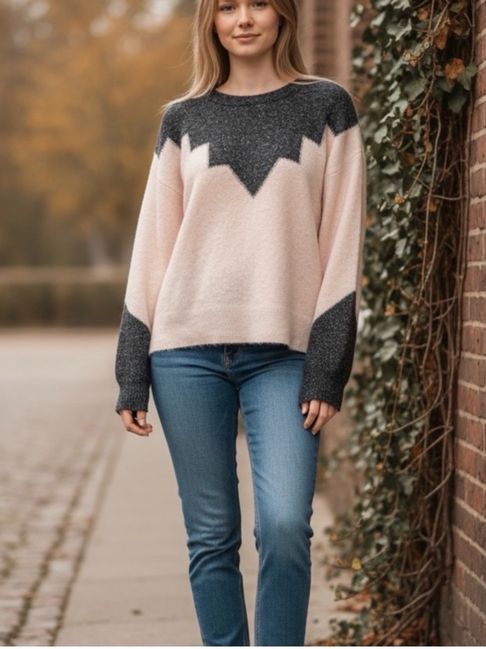 Joie Cashmere Blend Color block Crewneck Sweater L